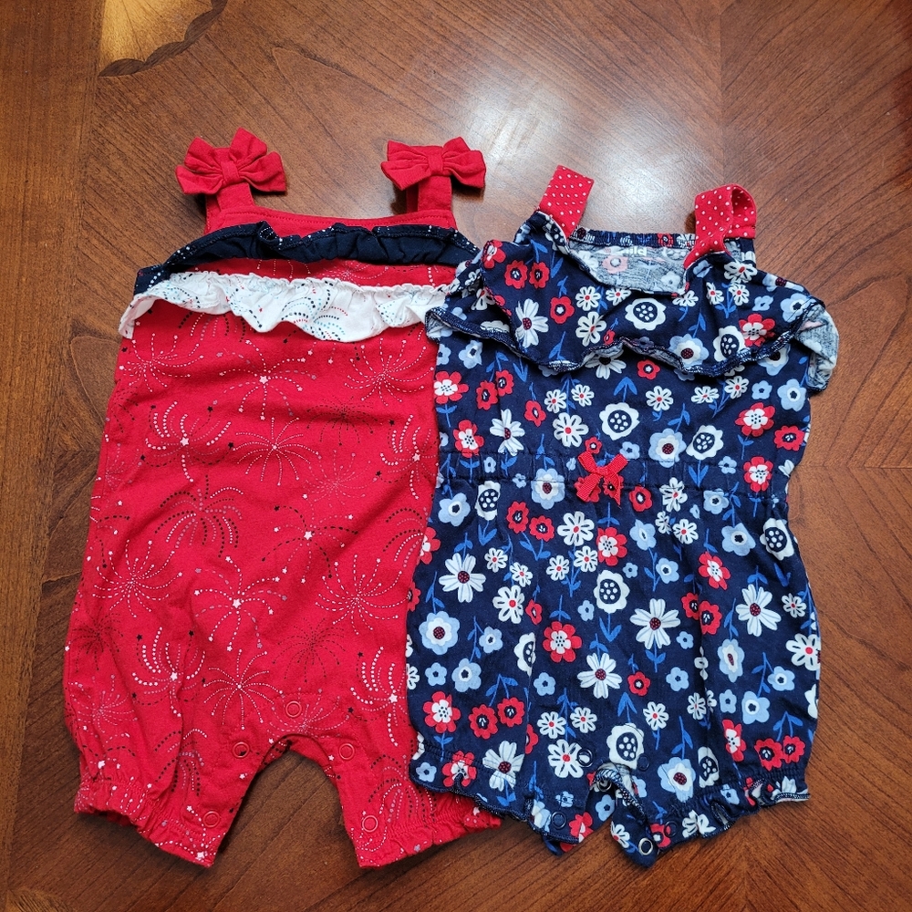 4th of July Girls Rompers set of 2 One piece 6 to 9 months infant girl